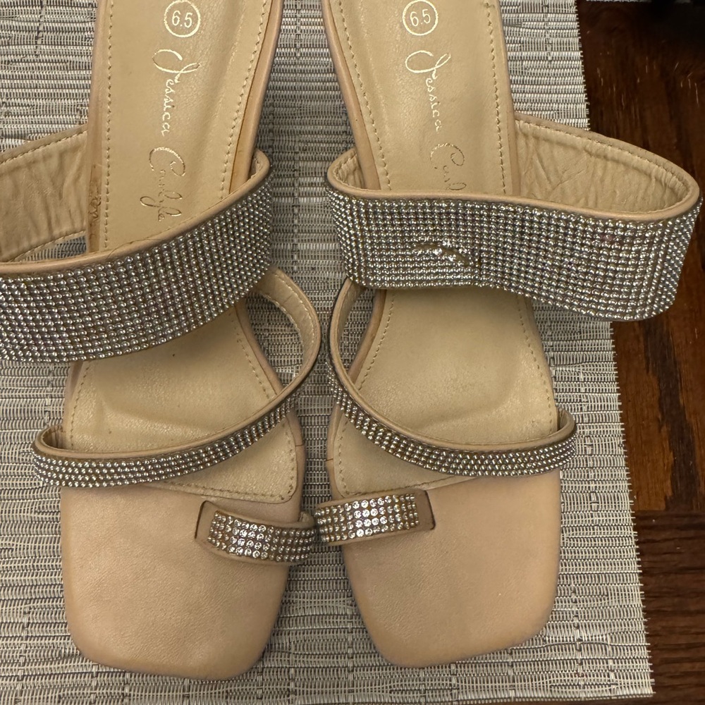 Jessica Simpson Nude Sandals with Rhinestone Accents
